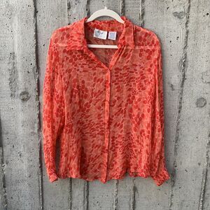Vision Apparel Vtg 100% Silk Sheer Long Sleeve Button Up Vibrant Indie Artsy 1X